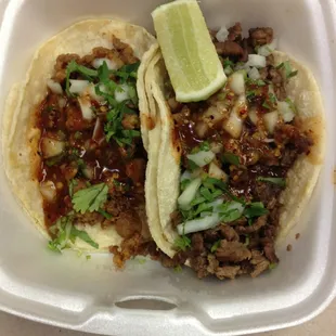 Al pastor and carne asada tacos