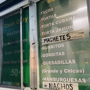 a menu on a food truck