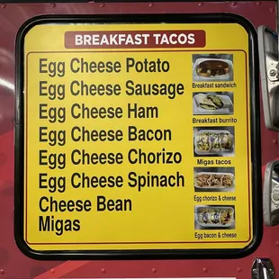 Breakfast menu