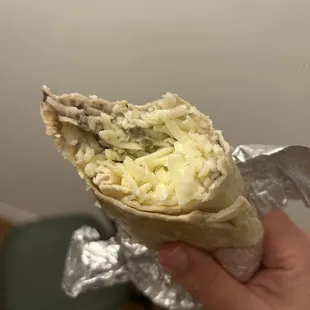 A sorry excuse for a bean and cheese burrito