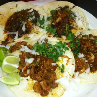 2 barbacoa, 2 al pastor!  The perfect combo!