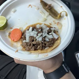 Was 3 tacos carne asada with beans and onions only