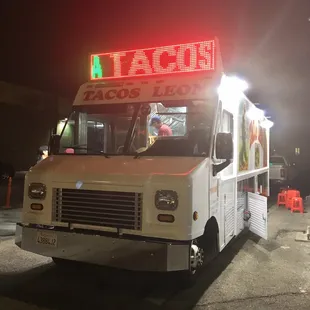 a taco truck at night