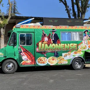 Food Truck Tacos Limonense parked next to the Manteca Pyblic Library.