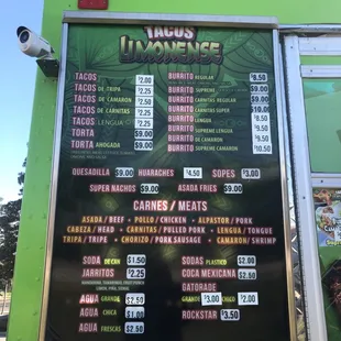 Menu (prices not updated)