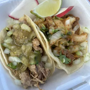 Tacos carnitas and Al pastor