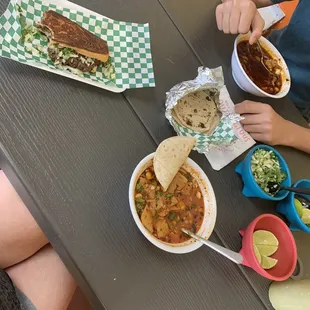 Barbacoa lonche (spelling :/), small and medium menudo! Delicious!