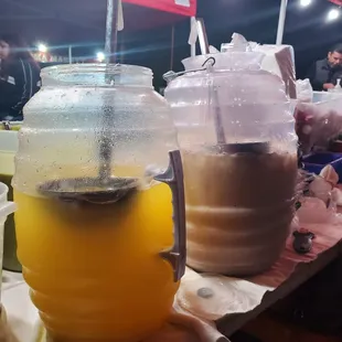 a variety of drinks on a table