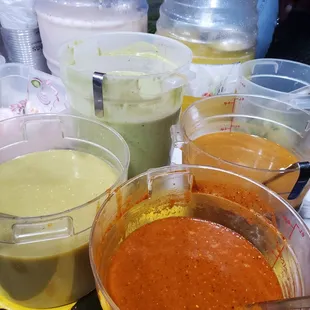 a variety of sauces and condiments