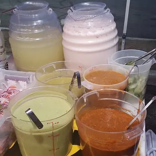 a variety of sauces and condiments