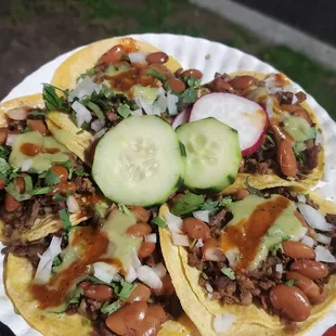 a close up of a plate of tacos