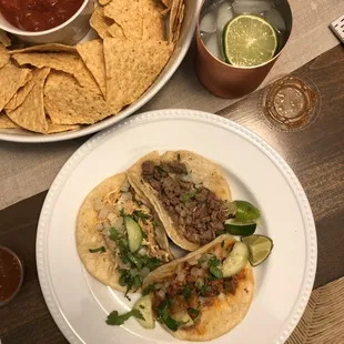 Al pastor, asada, and chicken Tacos