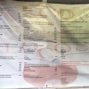 Tacos Locos menu. Where to begin!