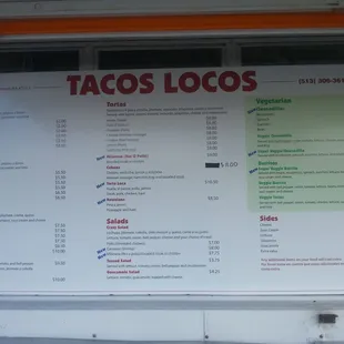 The new menu with vegetarian items.