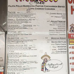 a menu for a mexican restaurant