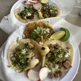 Carnitas, Asada, Al Pastor, Lengua, Chicharrón Tacos