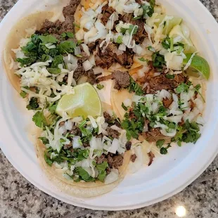 Tacos! Yum carne and shredded beef
