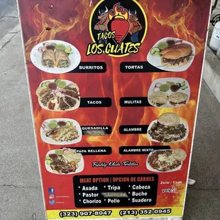 the menu for the restaurant