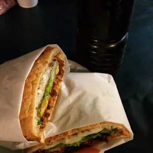 Delicious torta al pastor and a refreshing hibiscus water (agua de jamaica)... You can't go wrong!!!