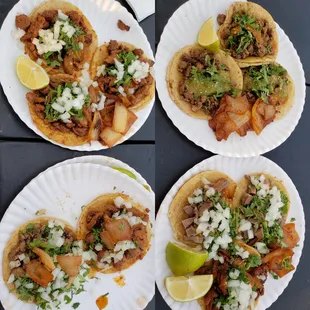 El pastor, asada, lengua tacos w/ grilled onions