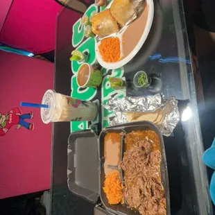 Birria Plate, Birria Burrito, Horchata agua fresca