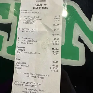Receipt. Saved money and paid cash.