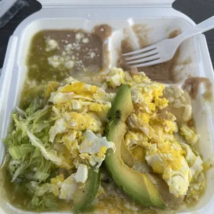 Picture of delicious enchiladas verdes -- this time with eggs added