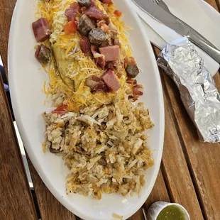 juane's omelet $15.49...taking hash browns and flour tortilla for the choices..