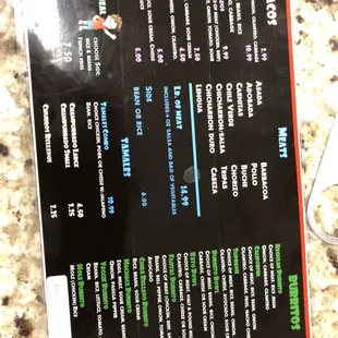 Menu for new location