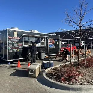 Food truck set up, plenty of parking.