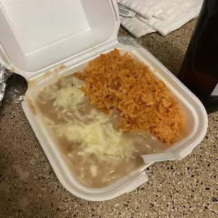 a meal in a styrofoam container