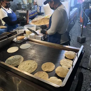 Fresh made tortilla. Puffing up like it should. Great taste!