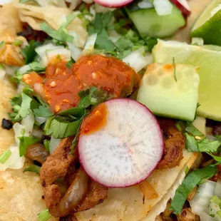 Toppings like raddish, cucumber cilantro onion are all fresh!