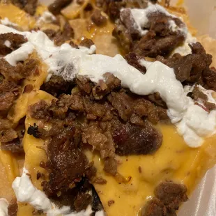 Asada nachos no beans or jalapeños
