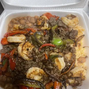 Asada con fajita de camarón