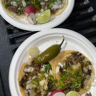 Steak and cabeza tacos.