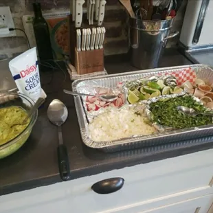 Toppings for taco bar. So beautifully displayed!