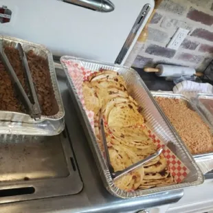 Steak for taco bar, quesadillas, beans and rice.