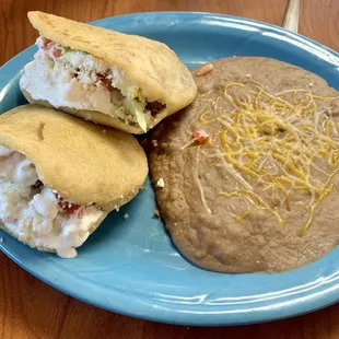 Carnitas Gorditas with refried beans