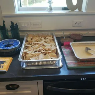 Chips, salsa and queso. Yum!