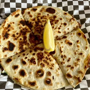a slice of lemon on a tortilla