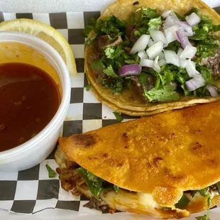 Queso Birria Taco and Taco de lengua