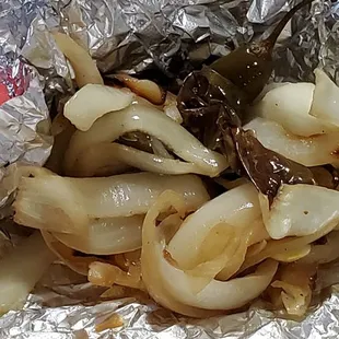 grilled onions and serrano chilis