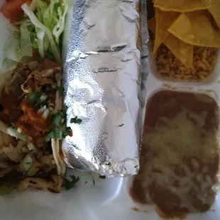Asada frijole burrito platter