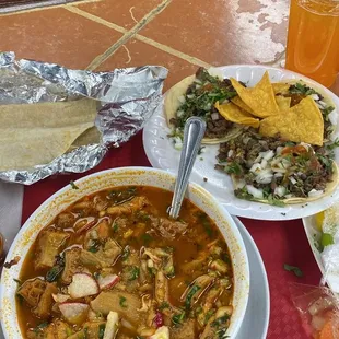 Soft Tacos, Menudo, Melon agua fresca