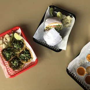 three baskets of food