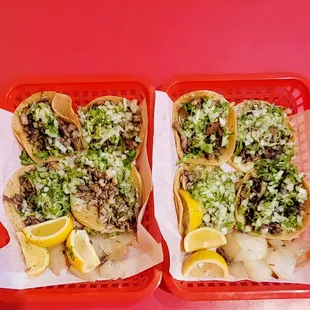 two trays of tacoss