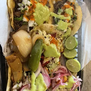 2 Cabeza Taco, 2 Carne Asada Taco and 1 Carne Adobada Taco