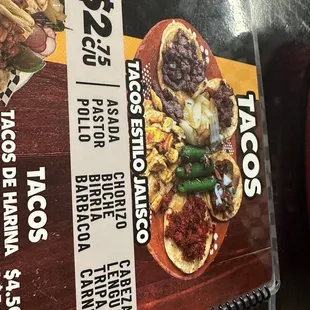 a taco menu