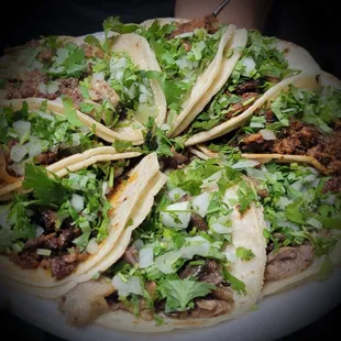 Tacos de Asada, Buche, Chorizo y Cabeza